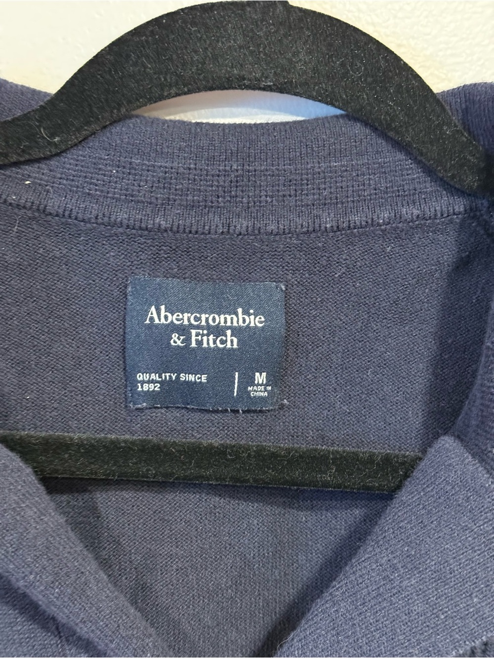 Abercrombie & Fitch Short Sleeve Knit Button-up Polo Navy Blue Men's Medium - Picture 2 of 5